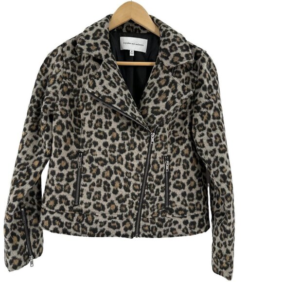 Cupcakes & Cashmere Jacket Moto‎ Leopard Print Zip Up Gray Black Women's Size S - Picture 2 of 9